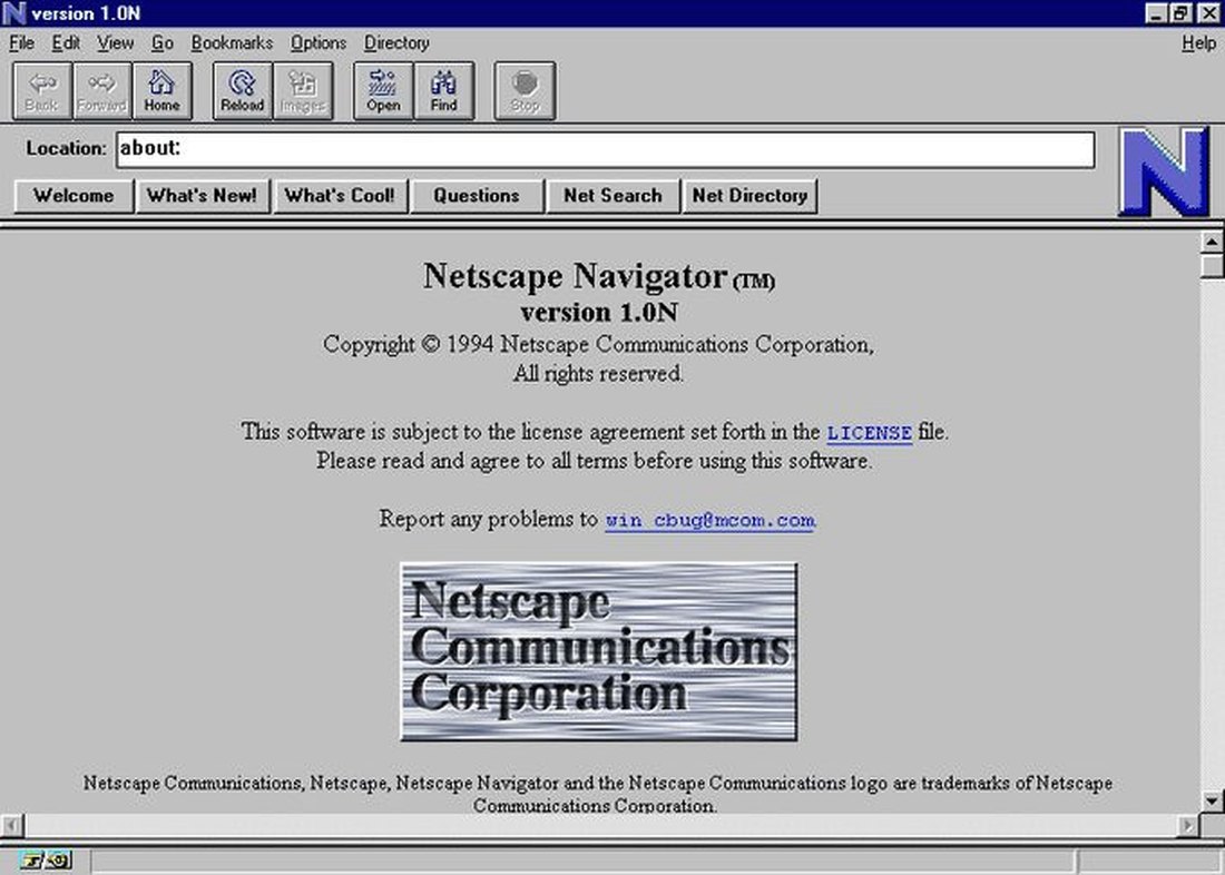 Netscape Navigator version 1.0N, 1994